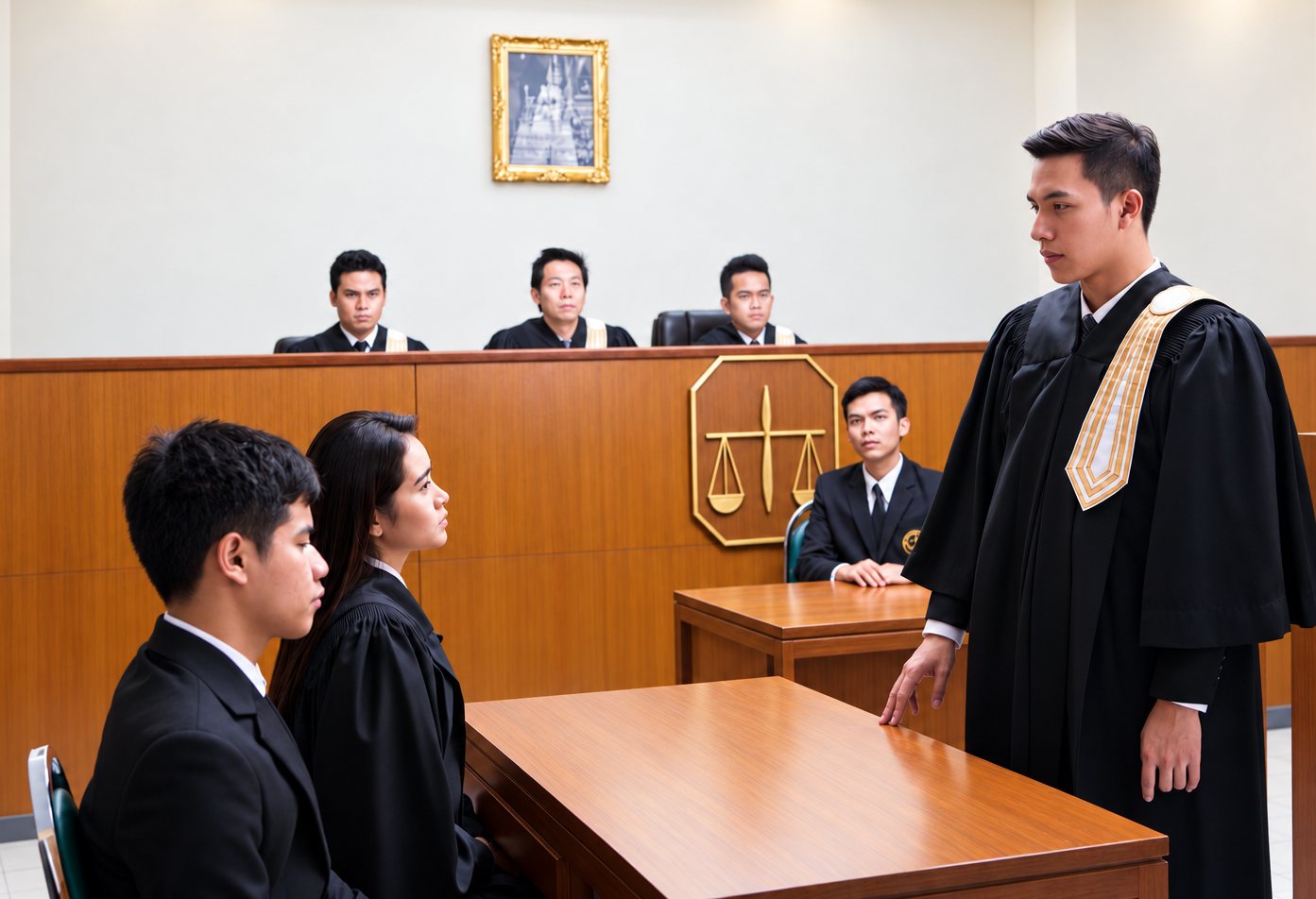 นักศึกษานิติศาสตร์ฝึกว่าความในห้องพิจารณาคดีจำลอง